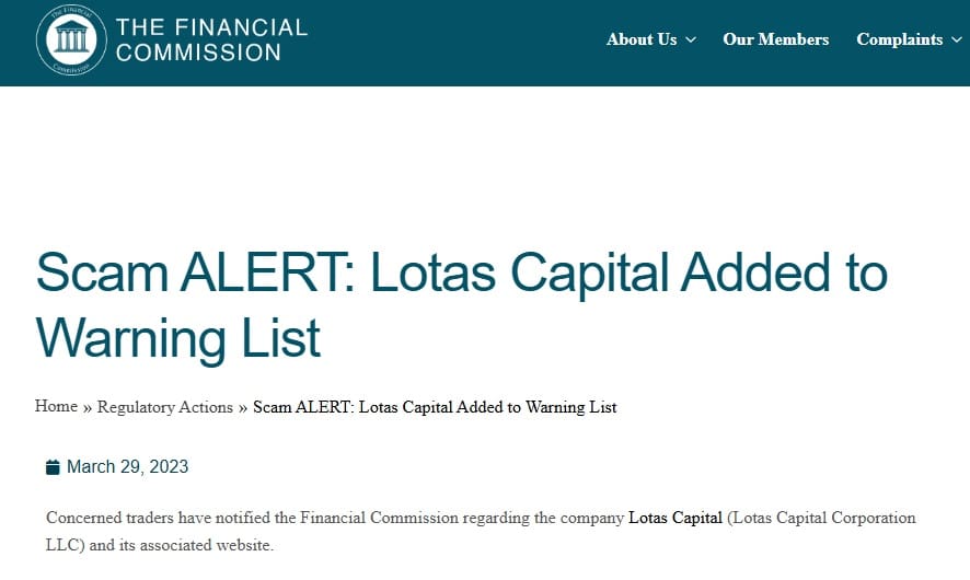Lotas Capital Warning
