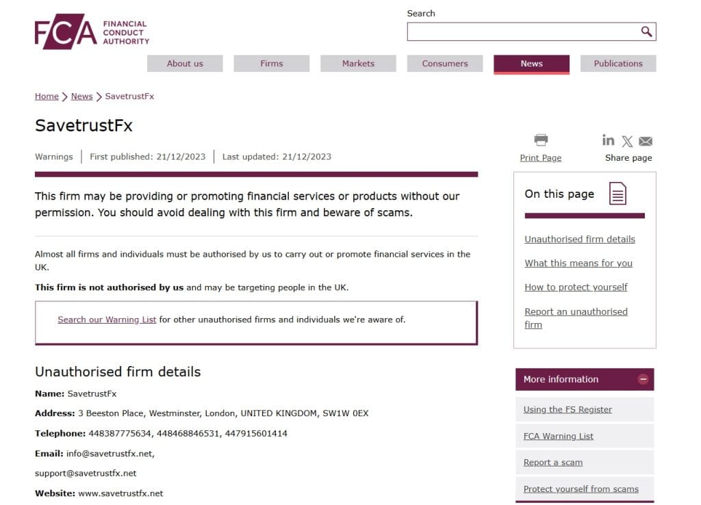 SavetrustFx-FCA-Warning